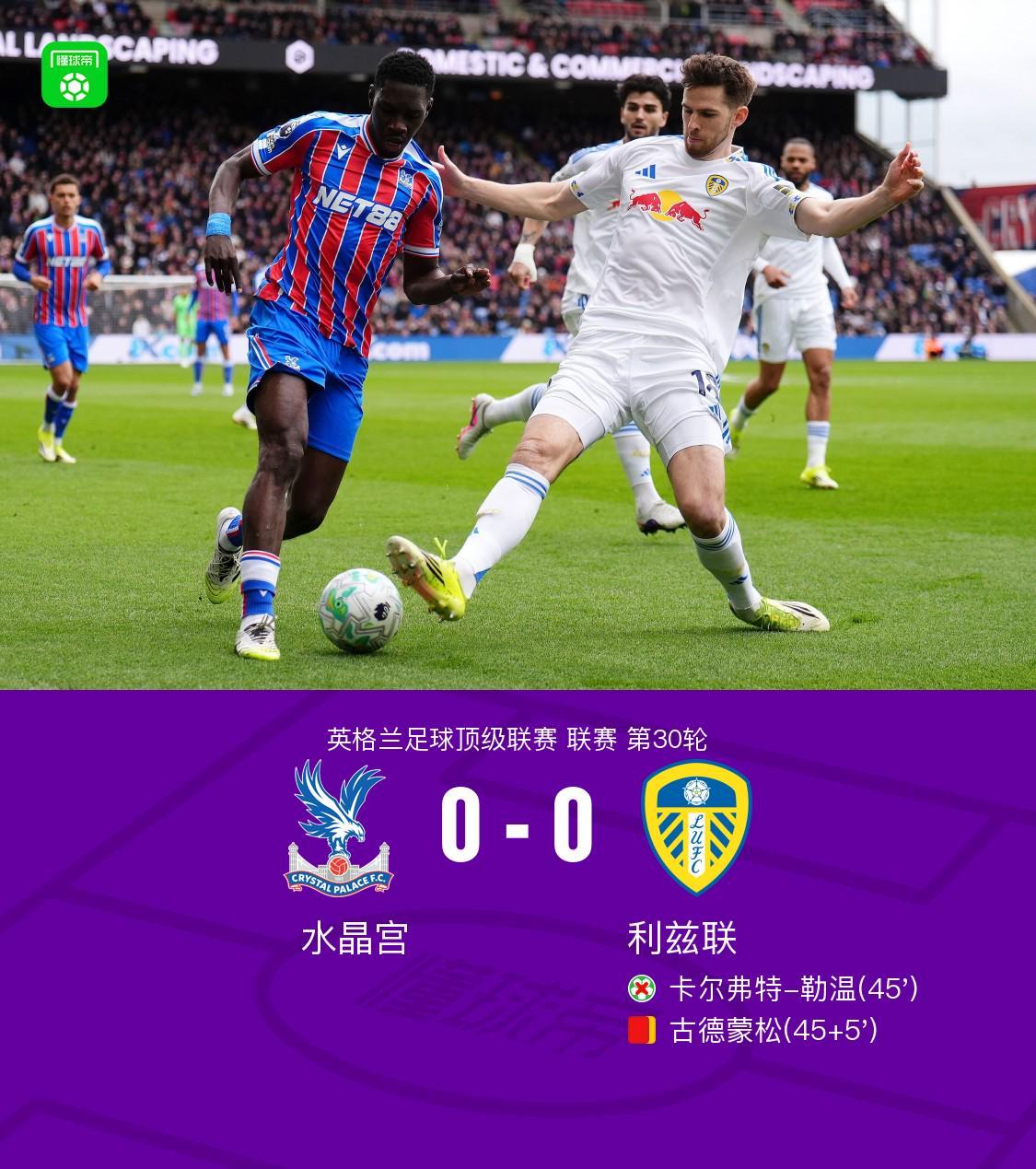 世界杯官方软件更新-水晶宫0-0十人利兹联，勒温失点，古德蒙松染红